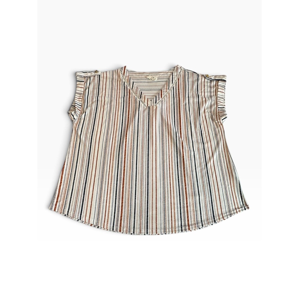 Flower & Feather Blouse Womens 2XL Multi Color Striped V-Neck P7810Y-D